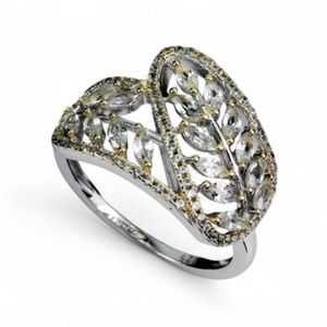 925 Sterling Silver Ring with Natural Marquise White Ceylon Sapphire Gem